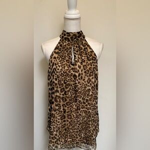 WHBM Leopard Print Tie Neck Halter Top-Size 12-BNWT